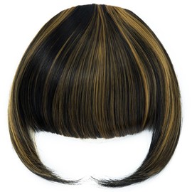 Luxiremi Clip-In Pony Black Mix Dark Blonde Face Pony Clip in Fringe Bangs Extension Thick Fake Clip Pony Hairpieces for Women