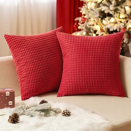 EMEMA Decorative Sofa Corduroy Cushion Cover, Christmas Day, Granules, Soft Couch Cushion Cover, for Living Room, Set of 2, 40 x 40 cm, Red