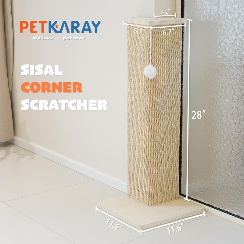 PETKARAY Couch Corner Cat Scratcher, 28'' Corner Scratching Post Cat