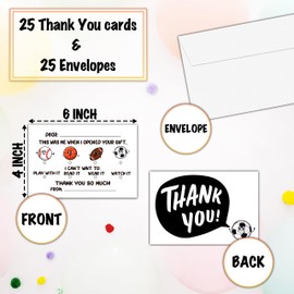 KFNER Kids Thank You Cards, Football Themed Fill In The Blank Thank You Card, Sport Thank You Notes for Boys Girls, Birthday Party Favors Supplies (25 Set of Cards with Envelopes) - A04
