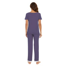 WiWi Womens Viscose from Bamboo Pajamas Set Short Sleeve Top with Pants Pjs Soft V Neck Sleepwear Lightweight S-3X, Lavender, XX-Large