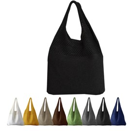 Penguin Fly Tote Bag, Basket Bag, Shoulder Bag, Braided, Shoulder Bag, Women's, Summer, Autumn, Spring, Tote Bag, Shoulder Bag, Basket Bag, Knitting Bag, Summer Bag, Basket Bag, Lightweight, Foldable, Simple, Plain, Black