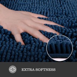 Yeaban Navy Blue Bathroom Rugs Sets 2 Piece – Thick Chenille Bath Mats | Absorbent and Washable Bath Rug Non-Slip, Plush and Soft Rugs for Bathroom Floor, Shower, Sink - 17" x 24"+20" x 32"