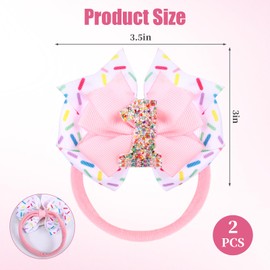 2PCS Pink Sprinkle Birthday Hair Bows for 1 Year Old Girls, Birthday Bow for Girls, 1 2 3 4 5 6 Years Sprinkle Decorations Non-Slip Clip Confetti Ice Cream Party Pink Hair Accessories Headband