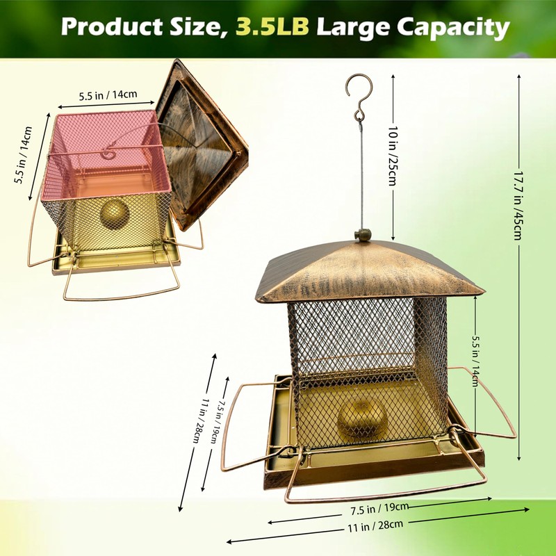 Bird Feeder for Outside, Hanging Bird Feeder,Heavy Duty Metal Squirrel