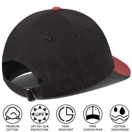 GADIEMKENSD Washed Canvas Cap Premium Cotton Hat Vintage Work Hats for Men Baseball Cap Headwear Unconstructed Plain Caps Trucker Dad Hat for Golf Running Hiking Black/Red