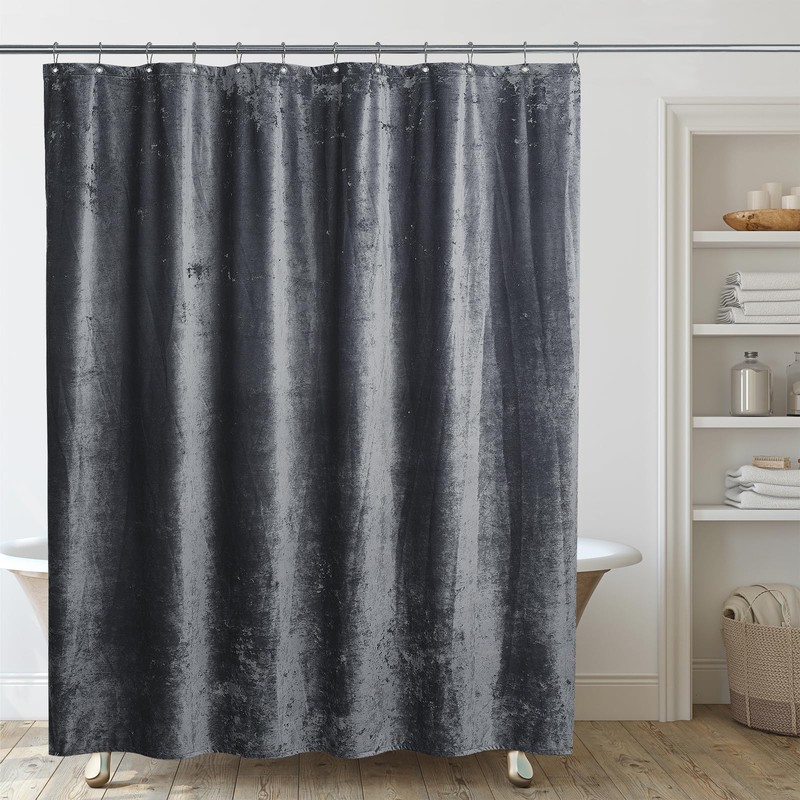 TAMGHO Crushed Velvet Shower Curtain for Bathroom, Dark Grey, 72x72