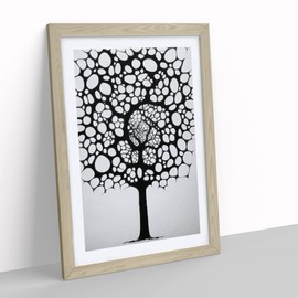 Monochrome Tree Art No.1 Framed Print for Living Room Bedroom Home Office Décor, Wall Art Picture Ready to Hang, Oak A4 Frame (34 x 25 cm)