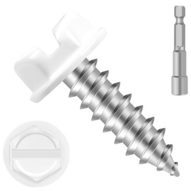 #8 x 1/2" Slotted Hex Washer Head Self Tapping Screws, White Painted Zip-in Self Piercing Gutter Screws, Zinc Plated Finish, 1/4" Hex Driver Included, 100 PCS
