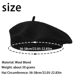 MUNSKT Adult Wool Beret Hat Men Women French Style Berer Hat Plain Classic Color Beret Hat, Unisex Soft Warm Outdoor Vintage Artist Hat Beanie Unisex Hat Black