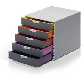 Durable Varicolor 5 Drawer Unit - Gray Desktop Drawer Set with 5 Color Coded Draws - Perfect for Storing Documents and Paper Work