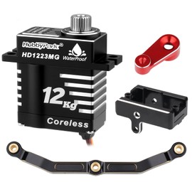 HobbyPark Waterproof for TRX4M Servo 12kg High Torque Aluminum Coreless Motor with Servo Mount Bracket & Arm & Steering Link Set Metal Gear Digital Steering Servo fit 1/18 Crawler Car Upgrades Parts