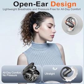 kurdene Auriculares inalámbricos Bluetooth 5.4, auriculares abiertos con sonido de graves profundos, auriculares de 60 horas de reproducción, ajuste s