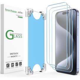 amFilm 3 Pack Magnetic OneTouch 15 Pro Max 6.7" Screen Protector [Eco Friendly & Reduce Plastic] [Indestructible Ultra 9H Tempered Glass] [30 seconds Auto-Alignment & Ultra Fast Installation]