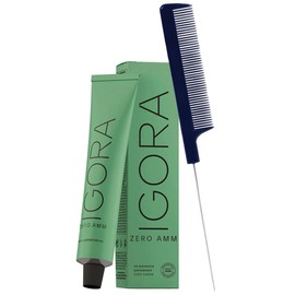 Igora Zero AMM 8-46 Light Blonde Beige Chocolate Hair Color | No Ammonia Permanent Color Creme Hair Dye 2.1 oz and M Hair Designs Pin Tail Comb (Bundle)