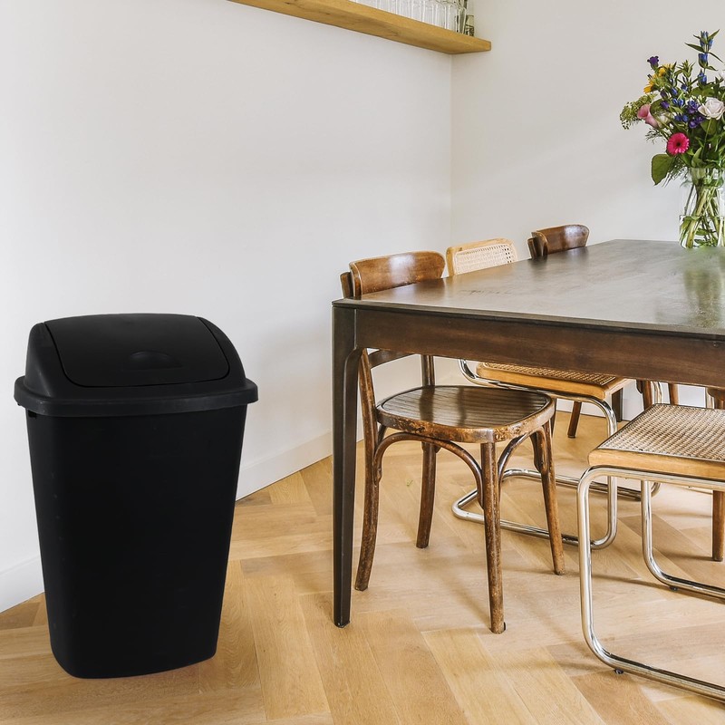 DynkoNA 13 Gallon Swing Top Lid Garbage Cans, Large Plastic