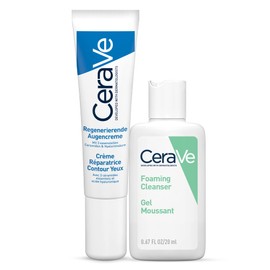 CeraVe Repair Eye Cream for Bags and Eyes with Hyaluronic Acid and Niacinamide 15ml + Travel Size Cleansing Foam 20ml