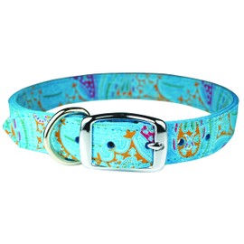 OmniPet 6246-TQ14 Paisley Pattern Leather Dog Collar, Turquoise, 14"