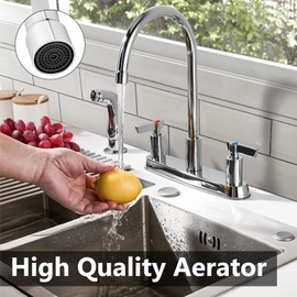 GBBNE Kitchen Faucet with Sprayer 2 Handle Kitchen Sink Faucets 8 Inch Centerset 3 Hole with Supply Lines Polish Chrome