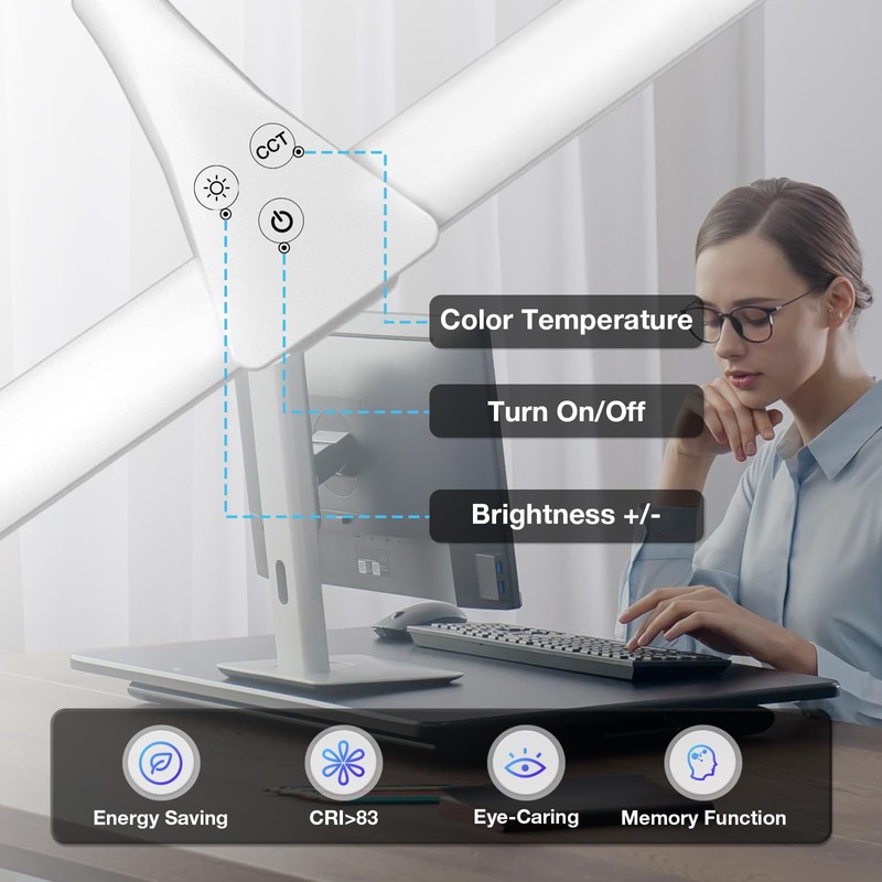 Hensam LED Desk Lamp with Clamp, Double Head Desk Light