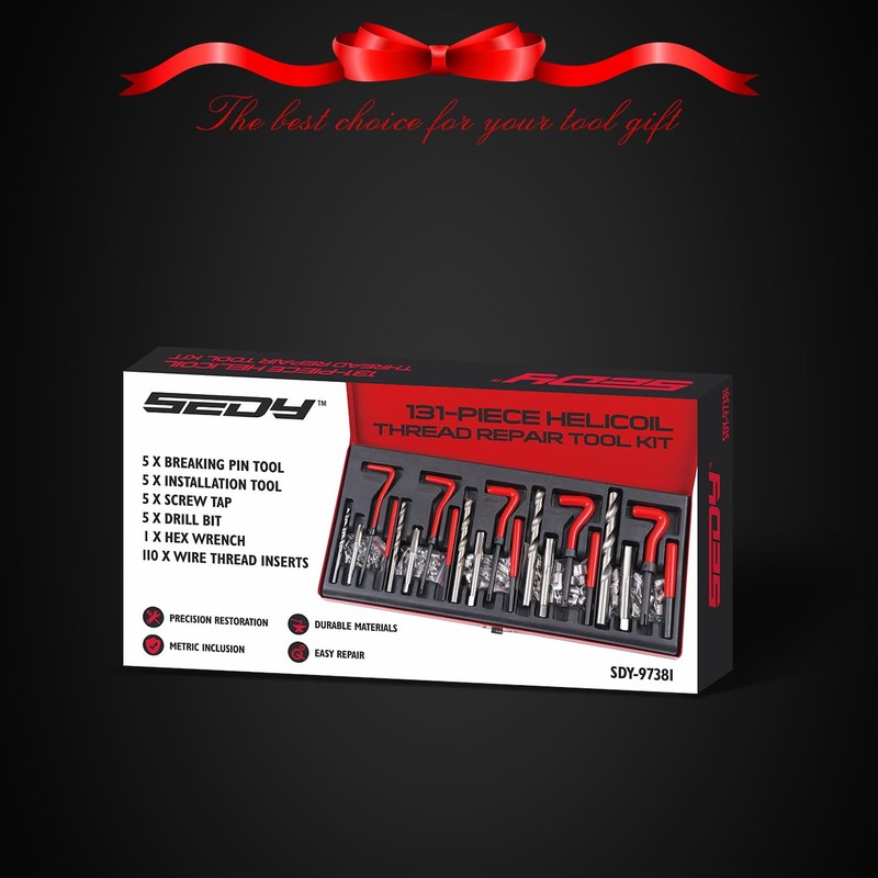 Metric Helicoil Thread Repair Kit: 131-Piece Heli Coil HSS Drills