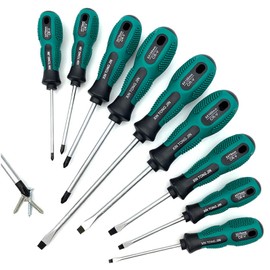 9-Piece Screwdriver Set, Magnetic Screwdriver with Non-Slip for High Power Transmission, Matte Chrome-Plated Surface, 5x Slotted Profile, 4x Phillips Profile
