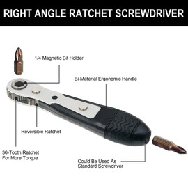 BAKESHU Mini Ratchet Screwdriver Set, Right Angle Screwdriver 1/4 inch,Short Offset Screwdrivers with Phillips, Slotted, Torx, Hex, Square,Pozidriv S2-Alloy Steel Bits