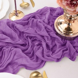 LINXTAR Fall Table Runner Thanksgiving Cheesecloth Table Runner Purple 10ft Vintage Rustic Table Runner 122x35 Inches Boho Decoration for Wedding Baby Shower Birthday Party