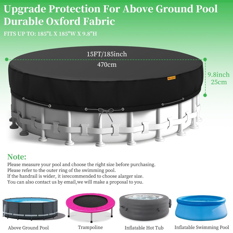 HIGHTQURO 15Ft Round Pool Cover,Heavy Duty Waterproof Round Pool Covers