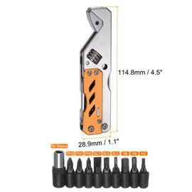 HARFINGTON 5 in 1 Multitool Wrench with Knife, Flat/Phillips Screwdriver and Bottle Opener, Folding Multifunctional Adjustable Wrenches with 9 in 1 Bits Set, Orange