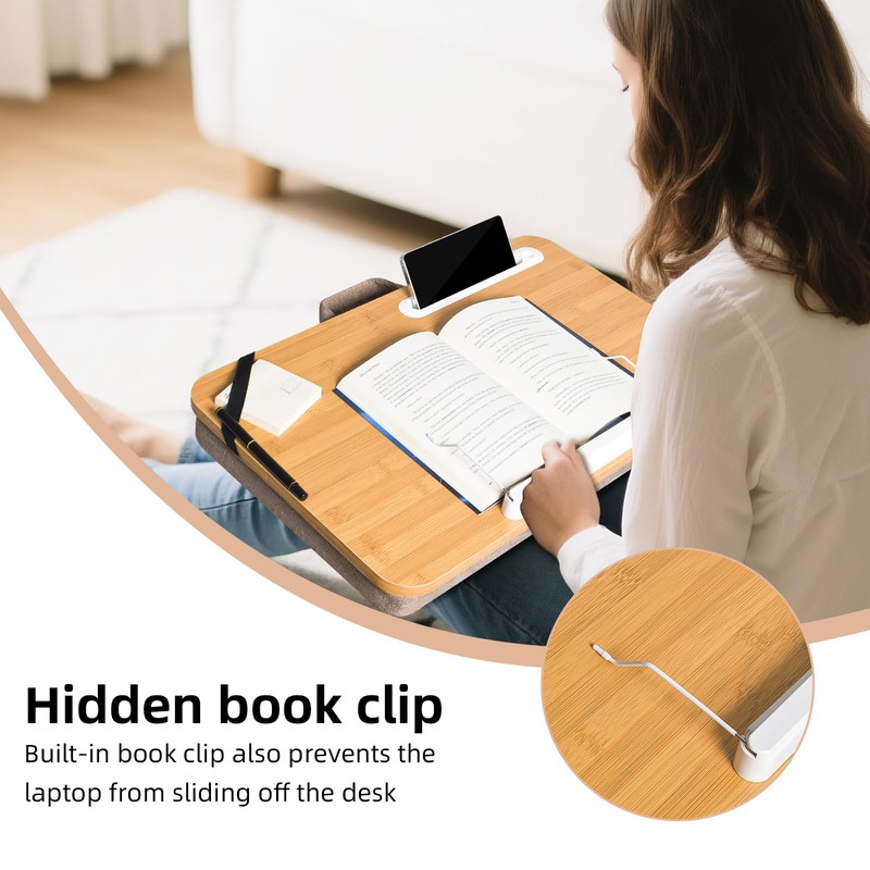 wishacc Portable Bamboo Lap Desk Tray, Natural Wood, Large 21.1