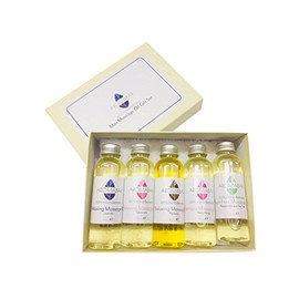 5 Mini Massage Bath Oil Gift Set Includes Lavender, Ylang Ylang, Geranium. Patchouli and Peppermint & Tea Tree Blends (5 x 60ml) Travel Size