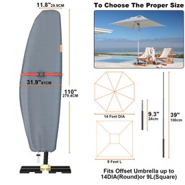 Patio Umbrella Cover Waterproof, Cantilever Umbrella Covers for 9ft to 14ft Garden Umbrellas, Oxford Fabric Outdoor Offset Market Umbrella Parasol Cover with Telescopic Rod, Anti-UV, Windproof