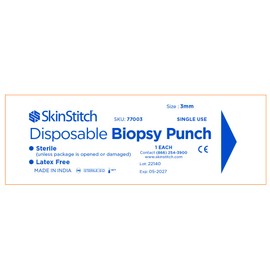 SkinStitch Sterile Disposable Standard Biopsy Punch, Medical Grade Round Seamless Stainless-Steel Blades with Safety Cap, Latex Free (3.0 mm) - 25 Count