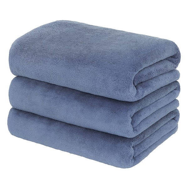 LEC Gekochi-kun Microfiber Bath Towels, Set of 3 (Navy), Ultra Fine Fiber, Soft Texture, Highly Absorbent, Easy to Dry Even When Wet