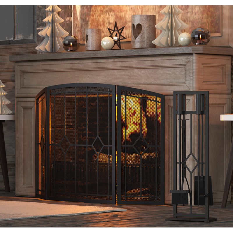 Fire Beauty 5 Pieces Fireplace Tools Set Wrought Iron Fire