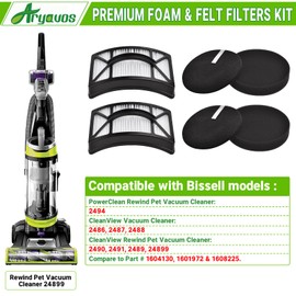 Aryavos Filter Replacement for Bissell CleanView 2486, 2487, 2488, 2489, 24899, 2490, 2491, 2492, PowerClean 2494 Vacuum, Compare to Part # 1608225, 1604130, 1601972, 2 HEPA +2 Foam & Felt Filters