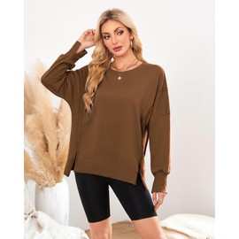 Gaharu Women's Sweatshirt Pullover Long Sleeve Women's Oversize Long Sleeve Casual Crew Neck Top Autumn Winter Fashion Tops, brown