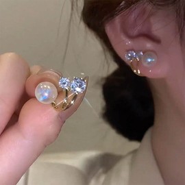 Iaceble Boho Pearl Ear Jacket Earrings Gold Pearl Stud Earrings Crystal Front Back Earrings Sparkly Cz Wrap Earrings Jewelry for Women and Girls