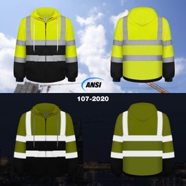 TCCFCCT Reflective Hoodie Class 3 Hi Vis Hoodies for Men Women with Zipper, Reflective Safety Construction Jackets for Men Workers, Surveyors, Durable & Dirt-resistant, Meets Ansi, Yellow 4XL