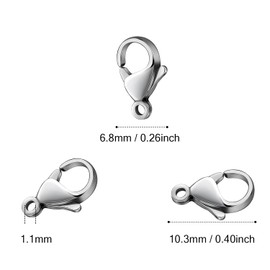 120PCS 10MM Lobster Clasps 304 Stainless Steel Lobster Claw Clasps Bulk for Jewelry Making DIY Necklace Bracelet