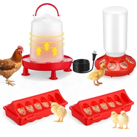 Afarnook 4 Pack 3L Heated Chicken Waterer for Winter 0.8 Gallon Heated Poultry Fountain with Leg Support and 2.9 Pounds Automatic Chicken Feeder and Poultry Feeder Tray for Chickens Duck Birds Pigeon