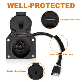 4 Way Flat to 7 Way Round Blade Trailer Adapter Wiring Harness 4 Pin to 7 Pin Electrical Connect Wiring Plug Connector with Mounting Bracket (4Way to 7Way Trailer Adapter)