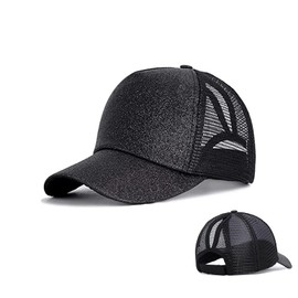 DWE Women Ponytail Baseball Cap, Summer Glitter Visor Cap Mesh Hats Casual Adjustable High Bun Ponycaps for Women Girls Outdoor Sports (UK, Alpha, One Size, Black)