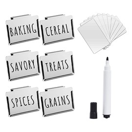Metal Basket Labels Clip Set - 6 Pcs Holders with 20 Pcs White Blank Cards for Pantry Organization