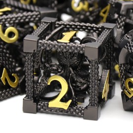 DND Dice, Dungeons and Dragons Dice Set HNCCESG Metal Play Cube (Cthulhu Black)