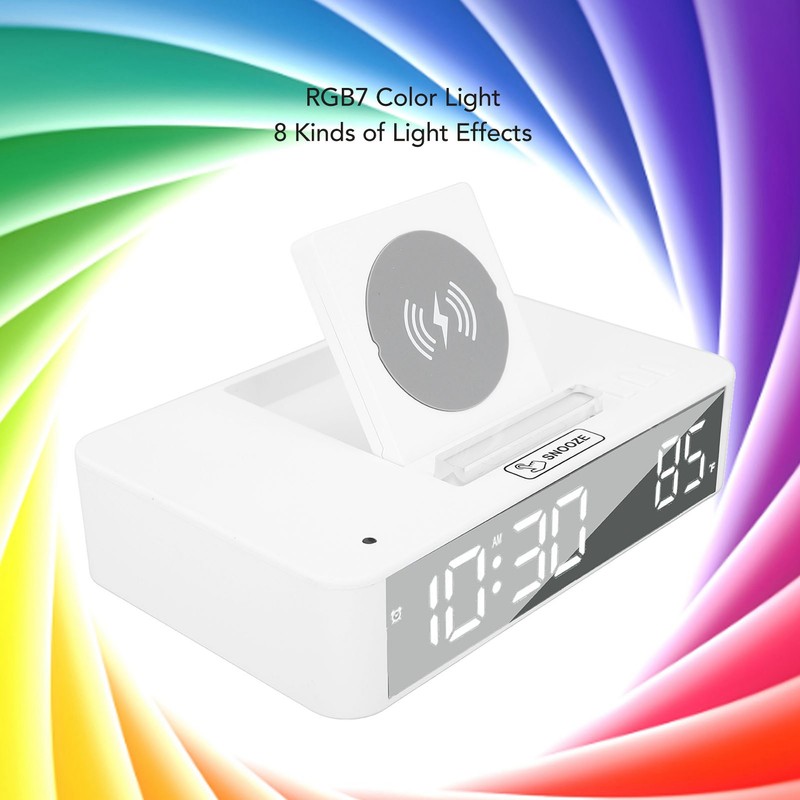 10W Digital Alarm Clock One Button Lifting LED Mirror Electronic