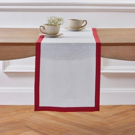 Solino Home Linen Table Runner 48 inch – 100% Pure Linen Red and White Christmas Table Runner 14 x 48 Inch – Farmhouse Dining Table Runner for Winter, Holiday – Classic