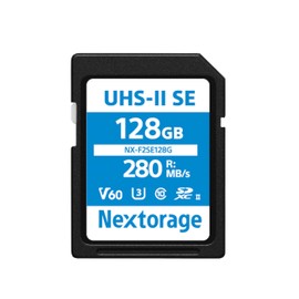 New Label Design (Changed from white with gray design to white with blue design)! Nextorage Japanese Manufacturer UHS-II V60 128GB SDXC SD Card Maximum Read Speed 280MB/s Maximum Write Speed 100MB/s