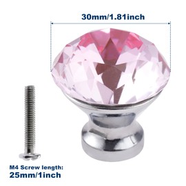 Yetaha Pink Crystal Knobs, 5PCS Diamond Drawer Pulls Glass Cabinet Handles for Wardrobe Cupboard Dresser Closet Bedroom Kitchen Furniture Decoration, with Screws